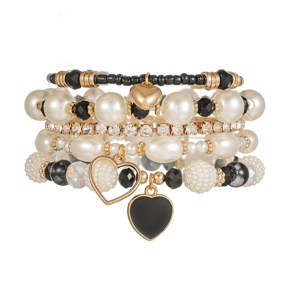 Wholesale Alloy Hand Knit Beaded Bracelet Set,  Bohemian Heart Design Jewelry Accessory for Women