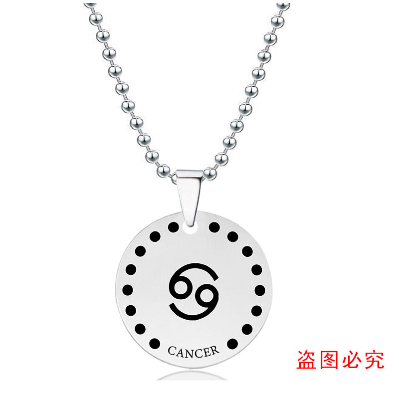 Wholesale Twelve Constellations Stainless Steel Round Pendant Christmas  Necklace