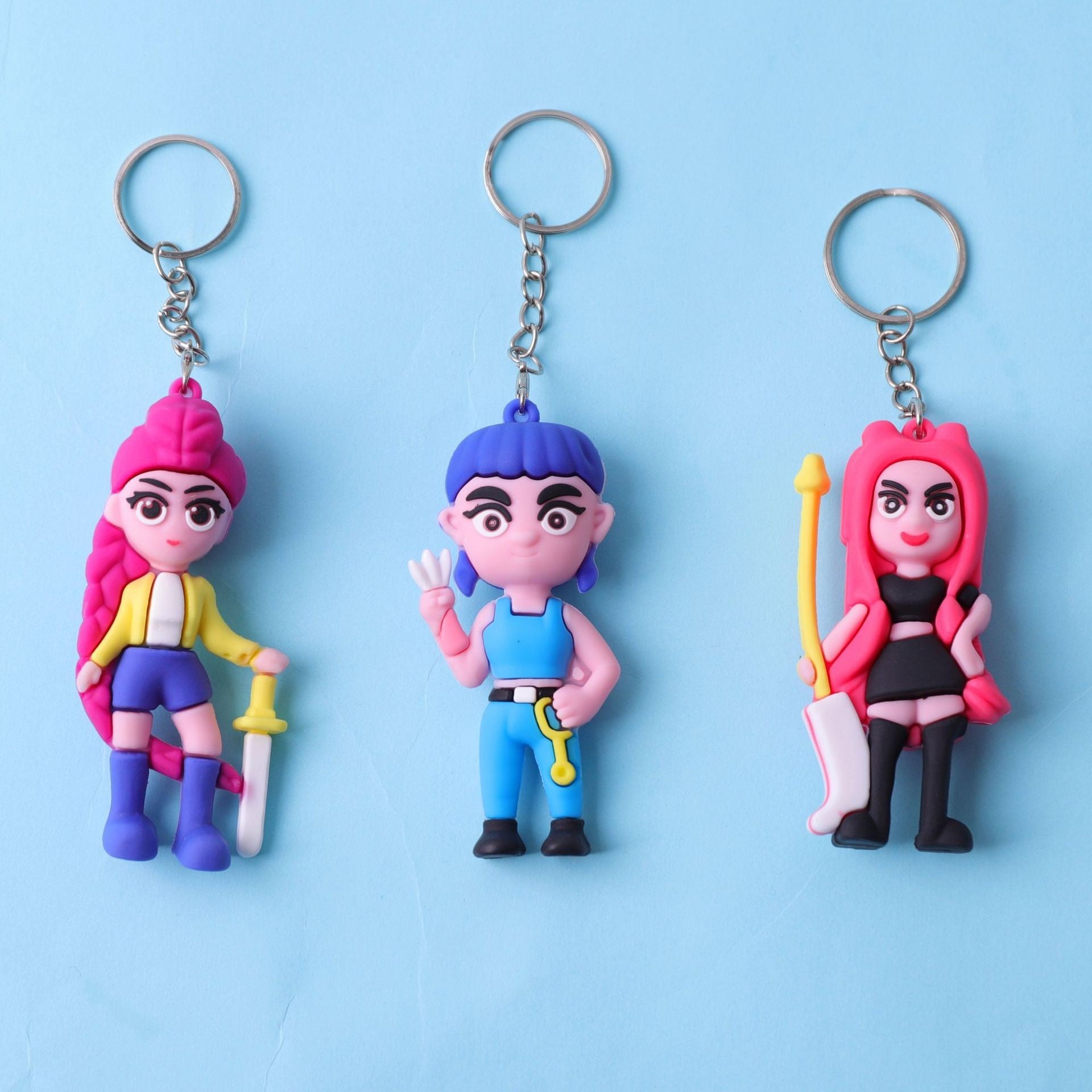 Wholesale PVC soft glue witch hunting girl group surrounding key chain