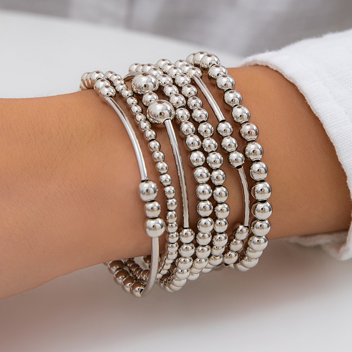 Wholesale Heart Pendant Layered Bracelet Set For Women Copper Electroplated Beaded Chain Bracelets Stylish Jewelry Accessory
