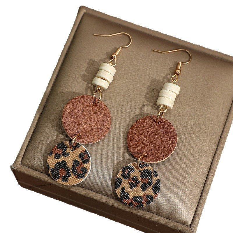 Wholesale Vintage Wooden Bead and Leather Earrings