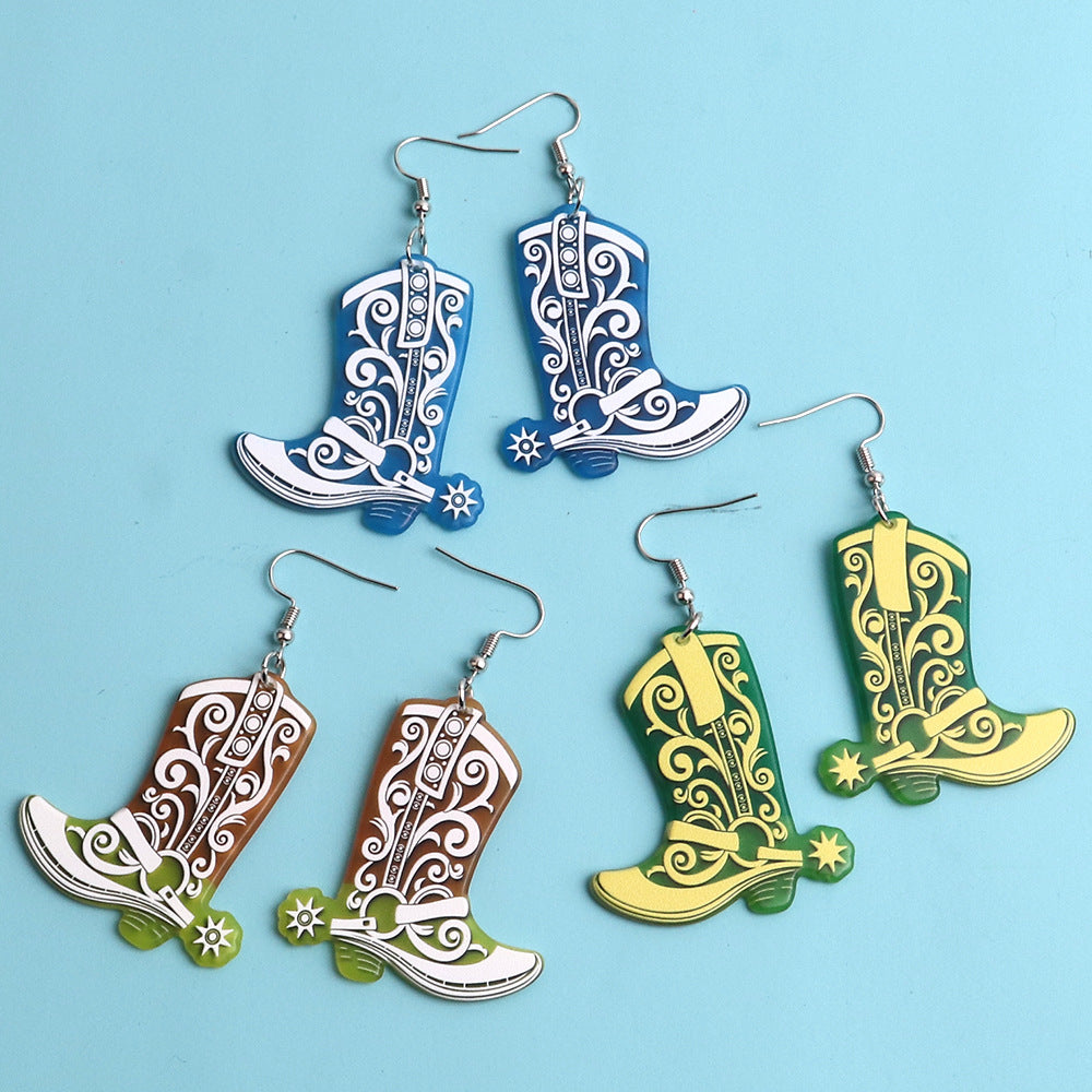 Wholesale Double Sided Printed Vintage Boots Acrylic Earrings ACC-ES-ChouD006
