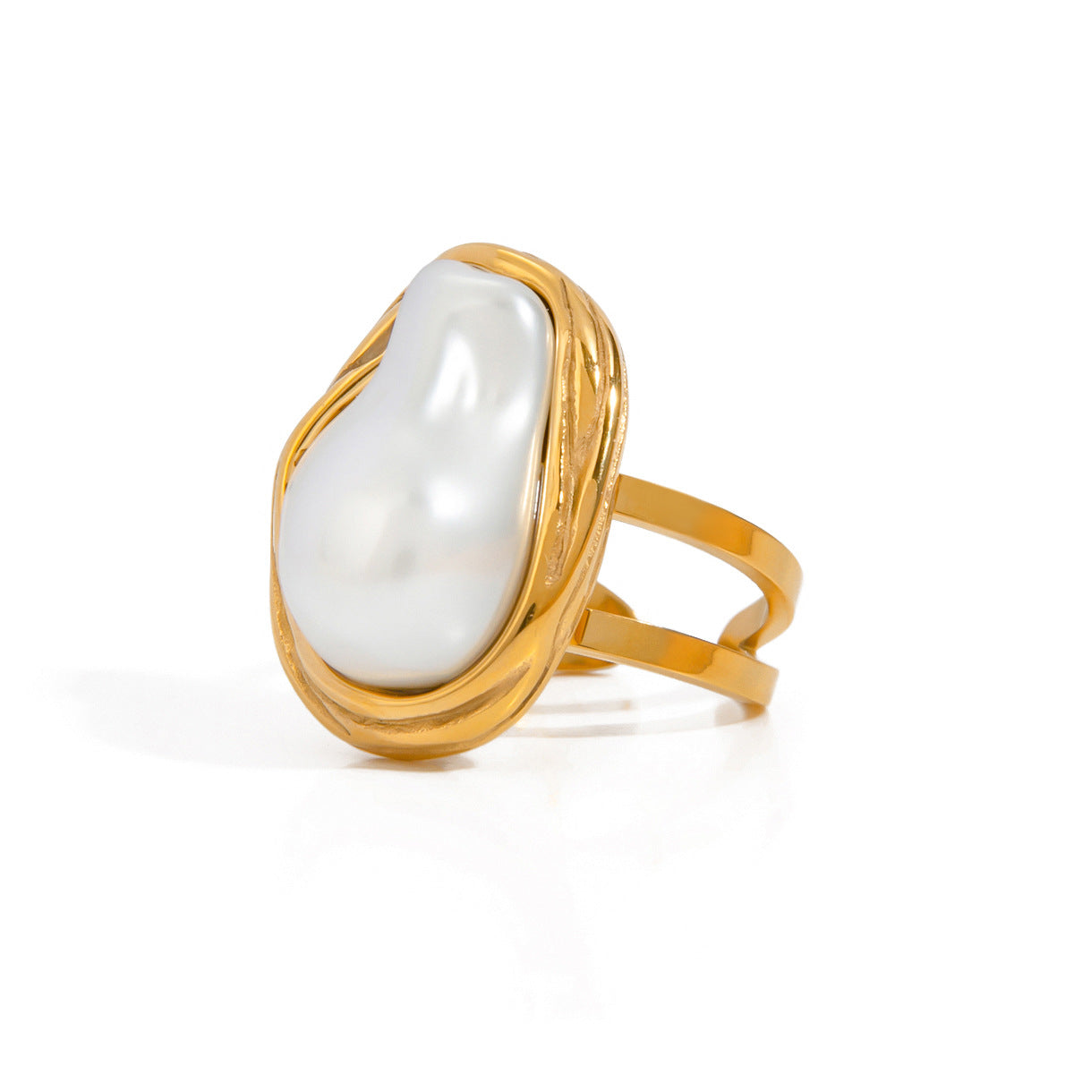 Wholesale 18k gold stainless steel baroque pearl opening ring