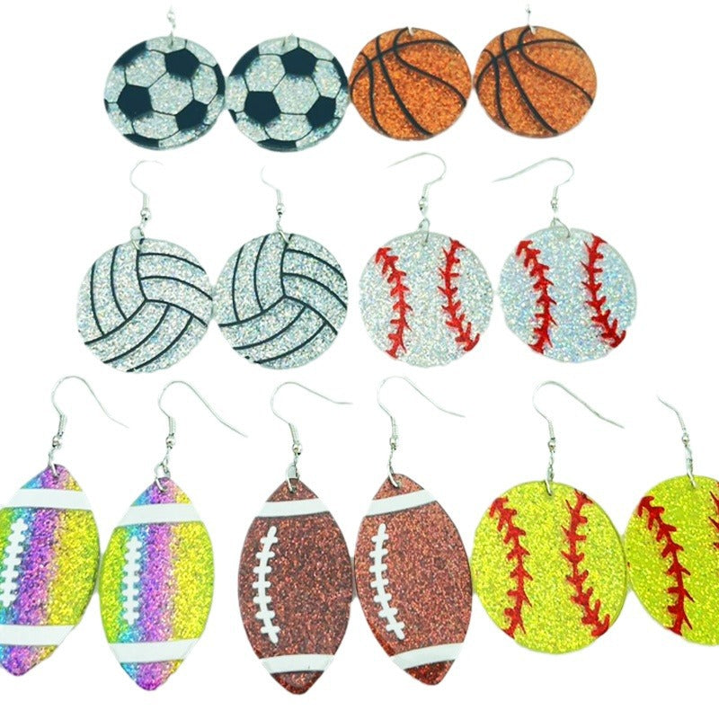 Wholesale 2pairs/pack Shiny Sports Football Baseball Softball Acrylic Earrings ACC-ES-HY114