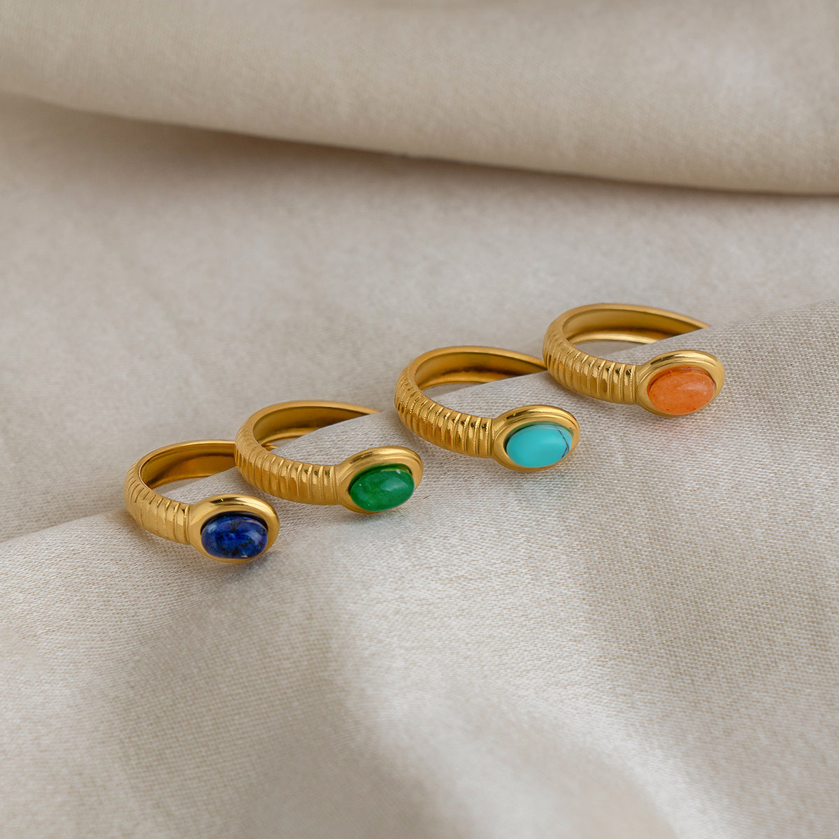 Wholesale French Style Ins Retro Open-Ended Ring with Lapis Blue and Turquoise,  Fashion Jewelry Accessory for Gift