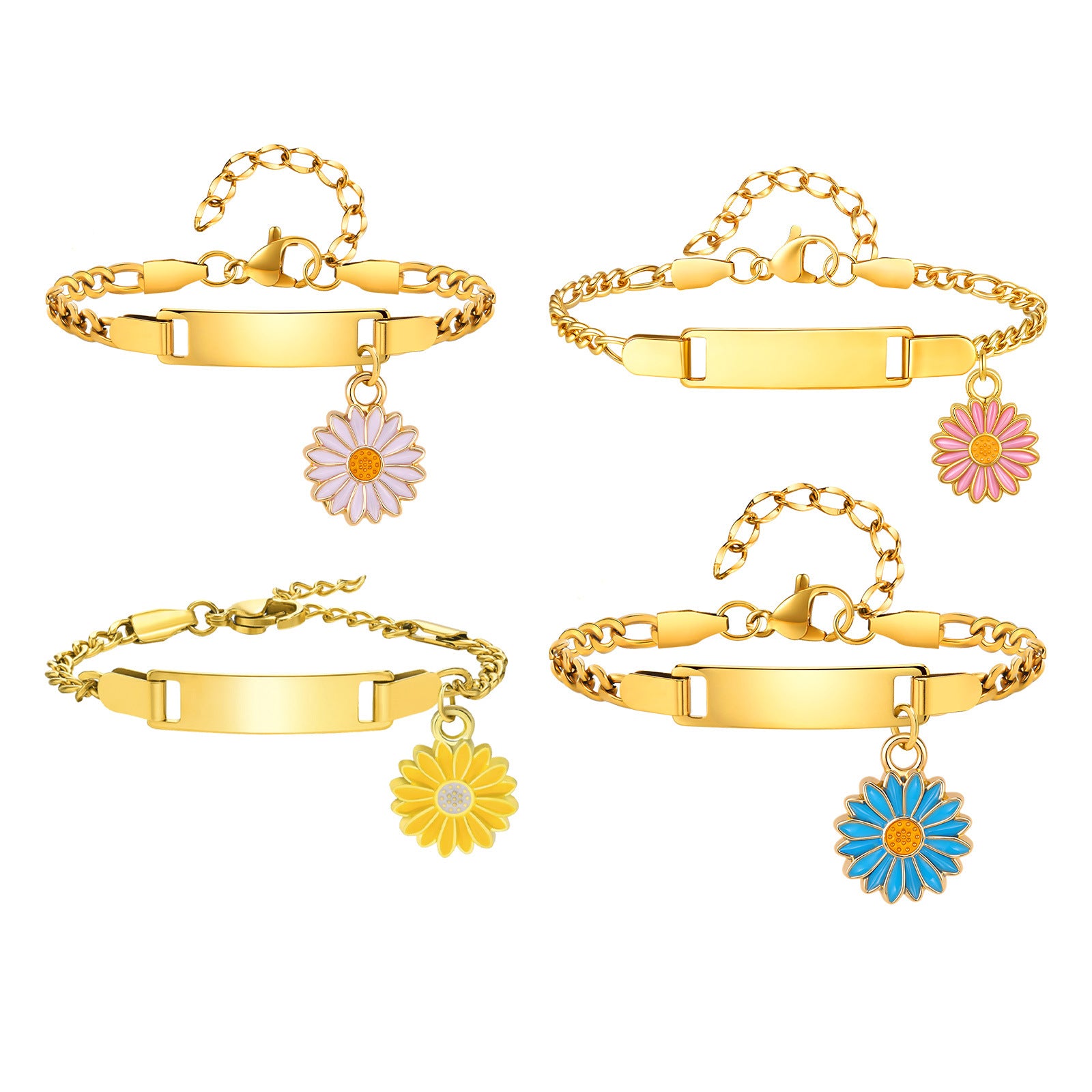 Wholesale Engravable Stainless Steel Flower Children S Bracelet Enamel Drop Design Fresh Sweet Style Fashion Accessory For Gift And Resale