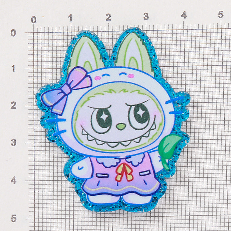 Wholesale 10pcs DIY Flatback Cartoon Acrylic Flatback Badge Reels Retractable Keychain DIY Accessories