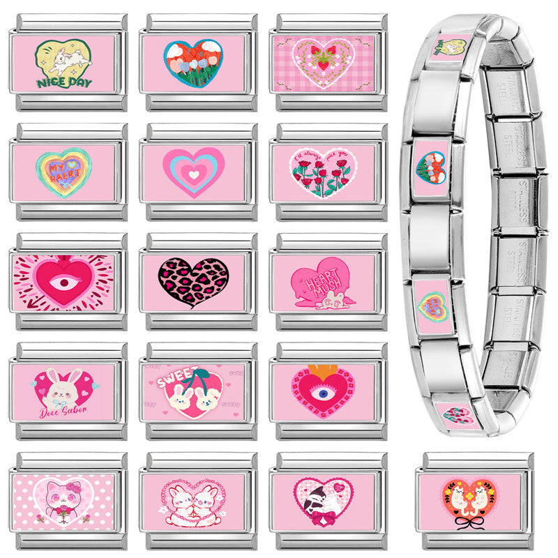 Wholesale 9mm Italian Charm Starter Bracelets DIY Heart Series Stainless Steel Composable Bracelet
