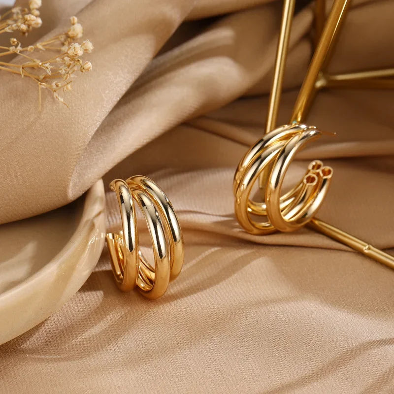 Wholesale 925 silver metal three-ring circle earrings