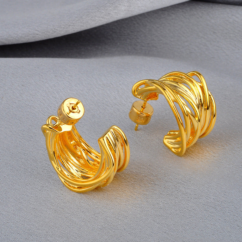 Wholesale  retro high-grade light luxury earrings  C- shaped irregular rattan earrings