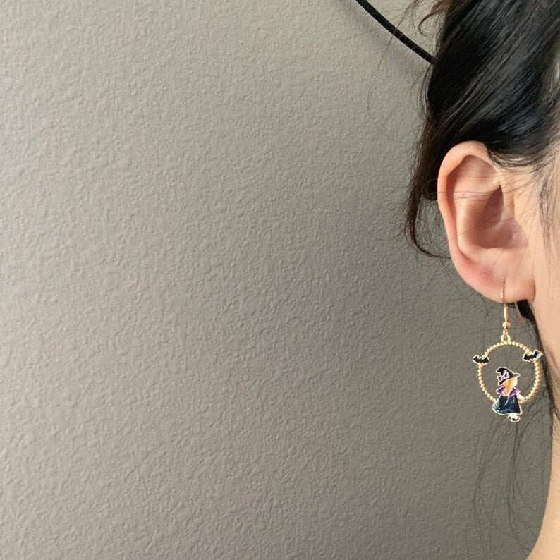 Wholesale Bat witch earrings alloy oil drop  earrings