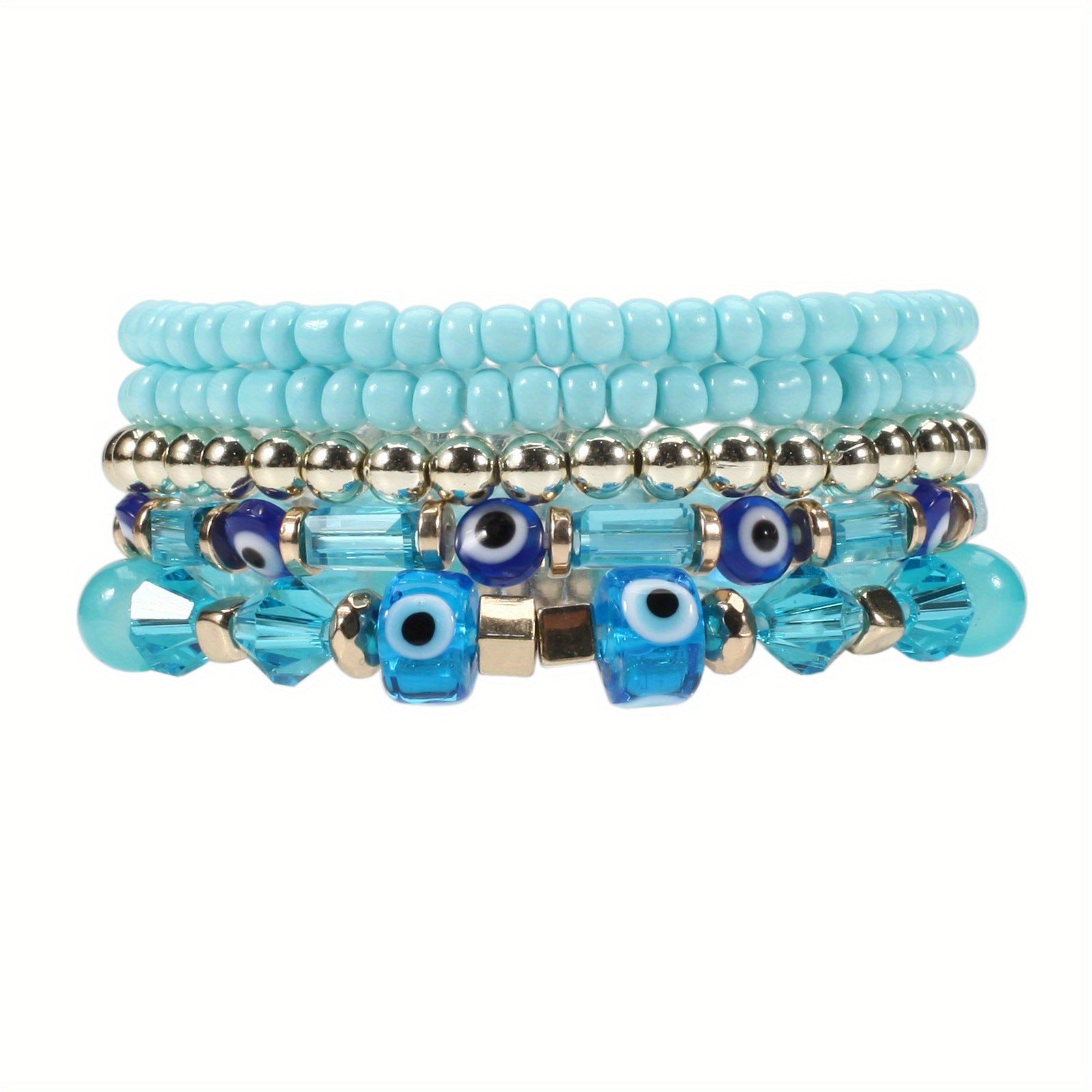 Wholesale Bohemian Eyes Pattern Rice Beads Multi-Layer Bracelet Layered Bracelet Set ACC-BT-XinY004