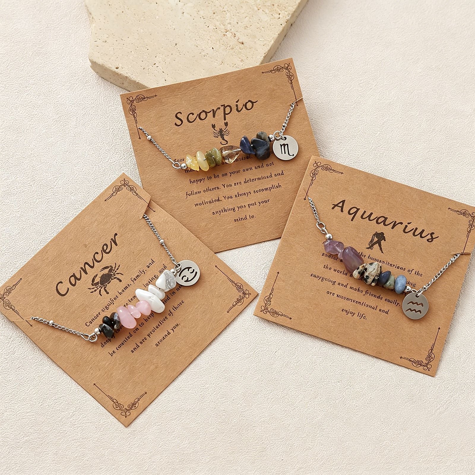 Wholesale Zodiac Stone Crushed Stainless Steel Bracelet with Pendant Fashion Accessory Gift
