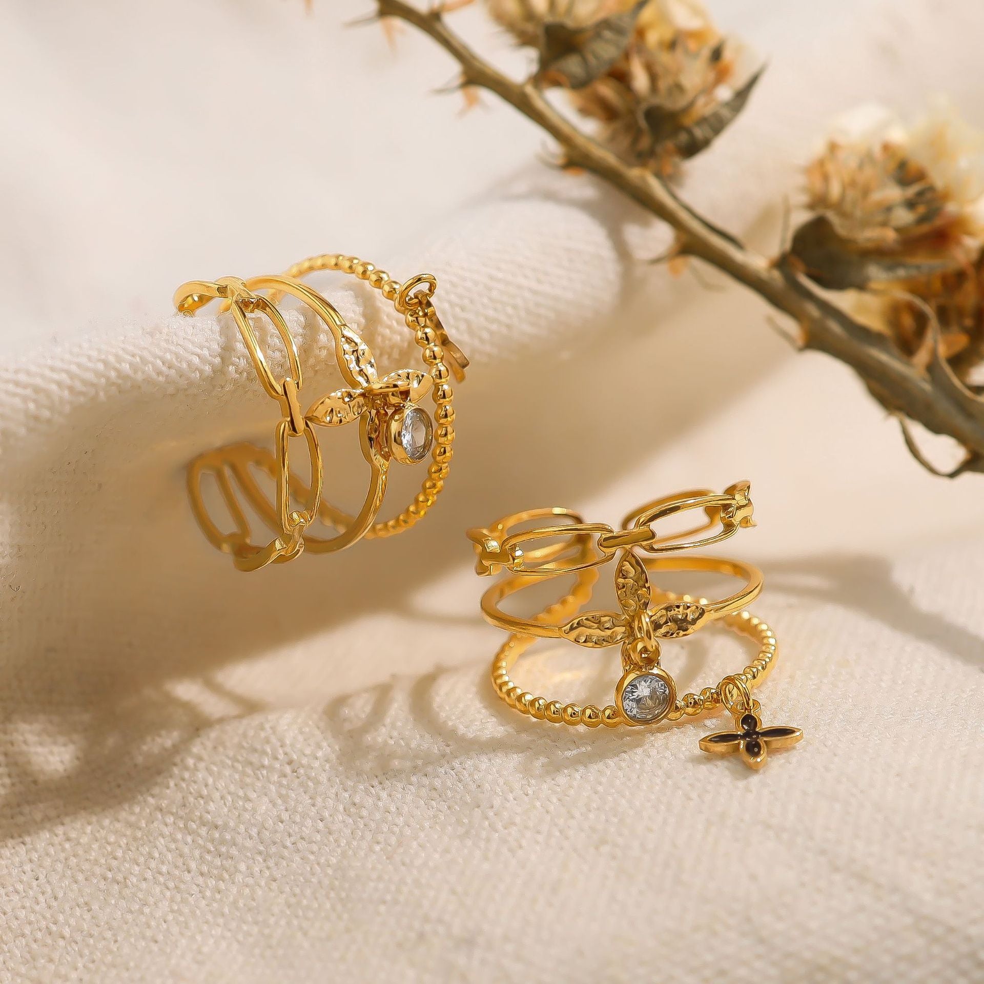 Wholesale Titanium Steel multi-layer geometric cross pattern ring