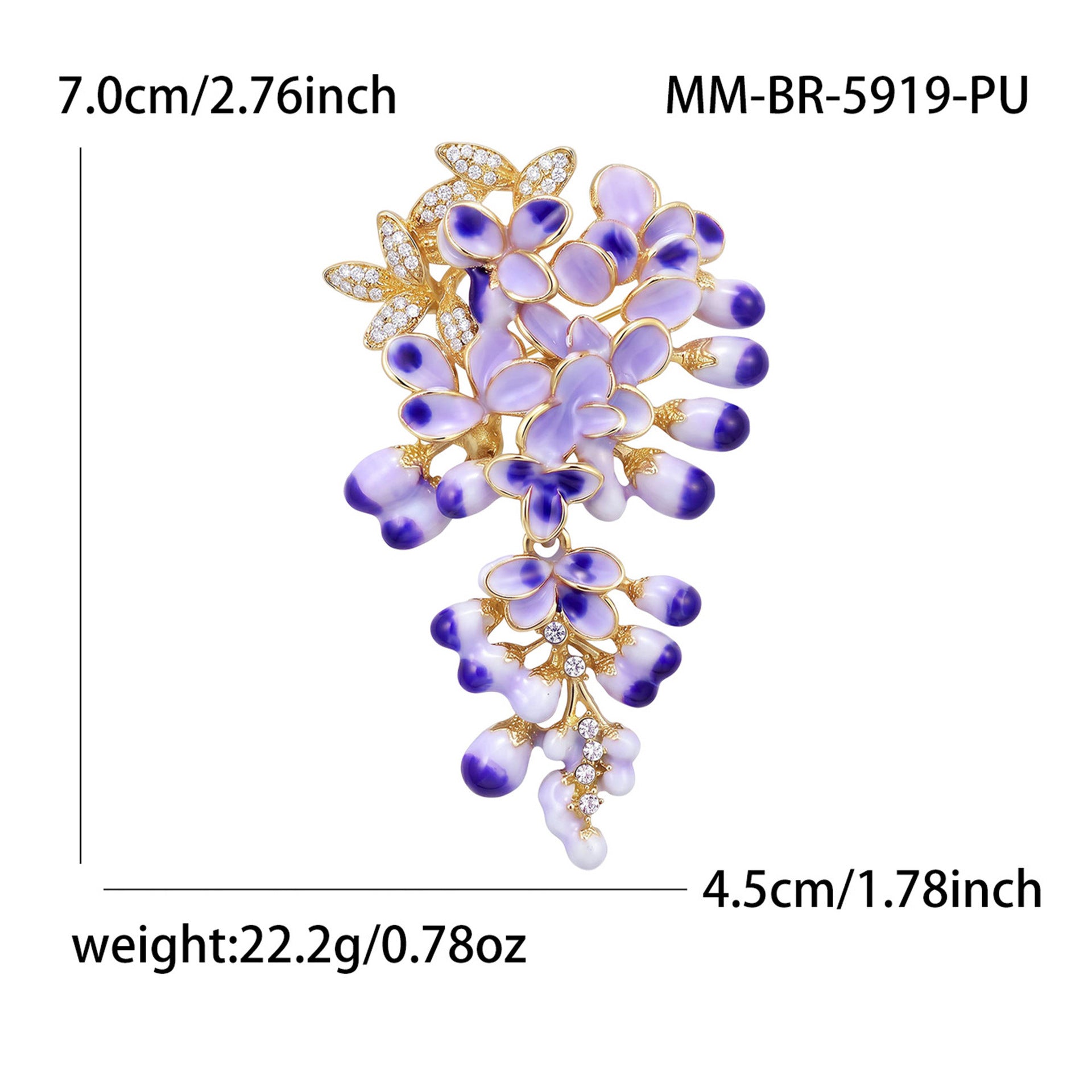 Wholesale Elegant Wisteria Flower Brooch Alloy Enamel Decorative Pin Women Suit Coat Gift Boutique Accessory
