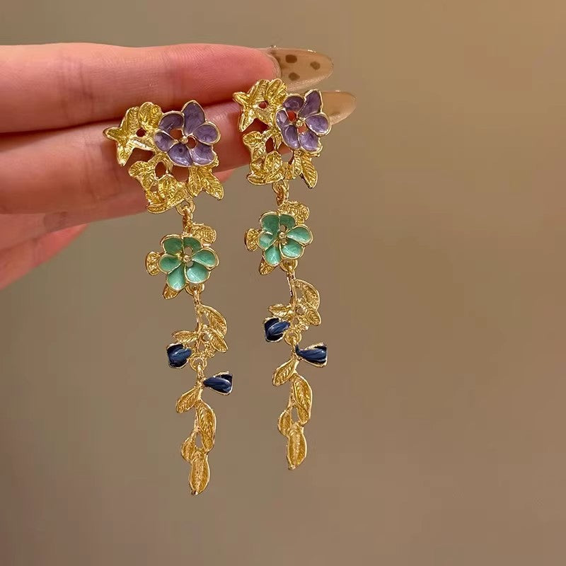 Wholesale Oil painting flower tassel earrings