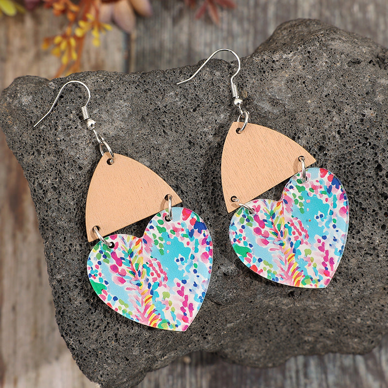 Wholesale Bohemian Retro Heart Shape Colorful Acrylic Earrings