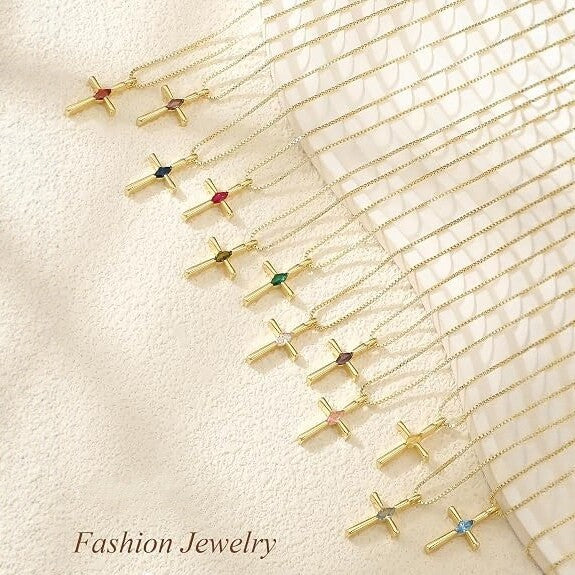 Wholesale Zodiac Birthstone Cross Pendant Necklace Stylish Fashion Accessory Boutique Resale Gift