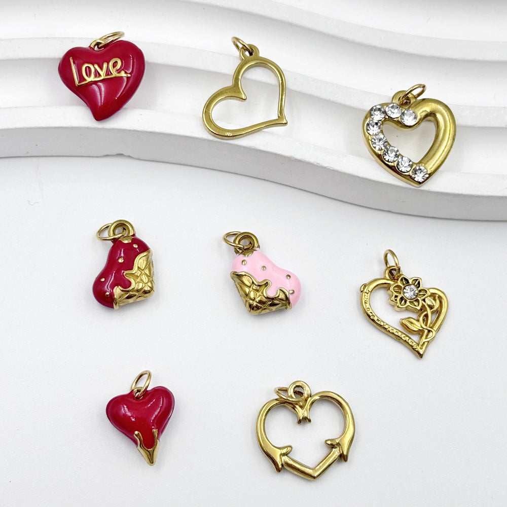 Wholesale Retro Style Heart Series Oil Dripping Colorful Stainless Steel  Charms