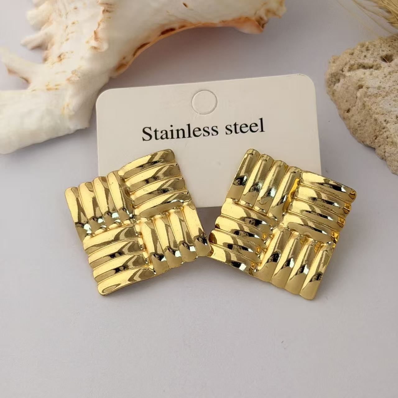 Wholesale Geometric Pleated Earrings 304 Stainless Steel Fashion Jewelry for Women