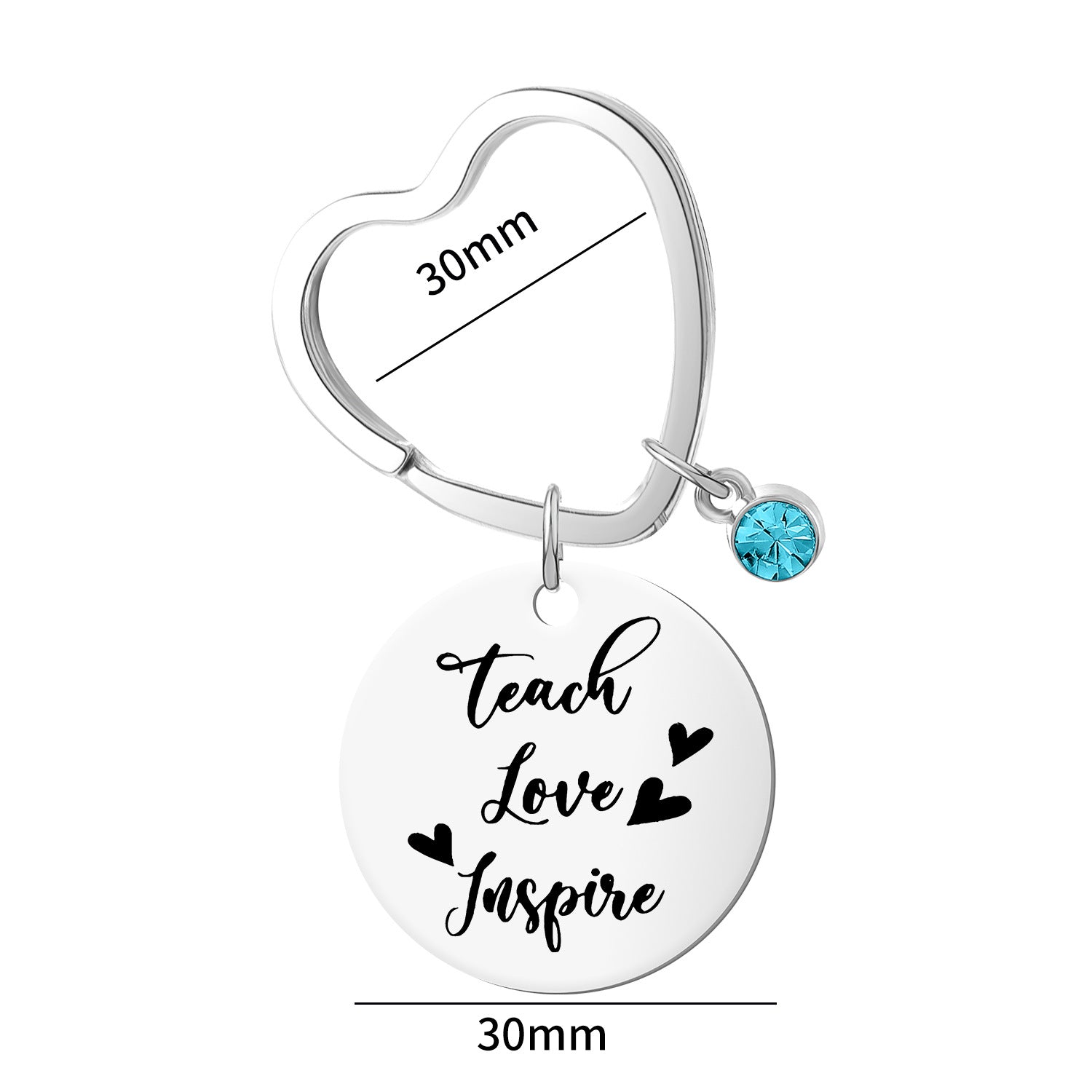 Wholesale Heart Shaped Keychain Blue Diamond Mother's Day Metal Engraving Keychain