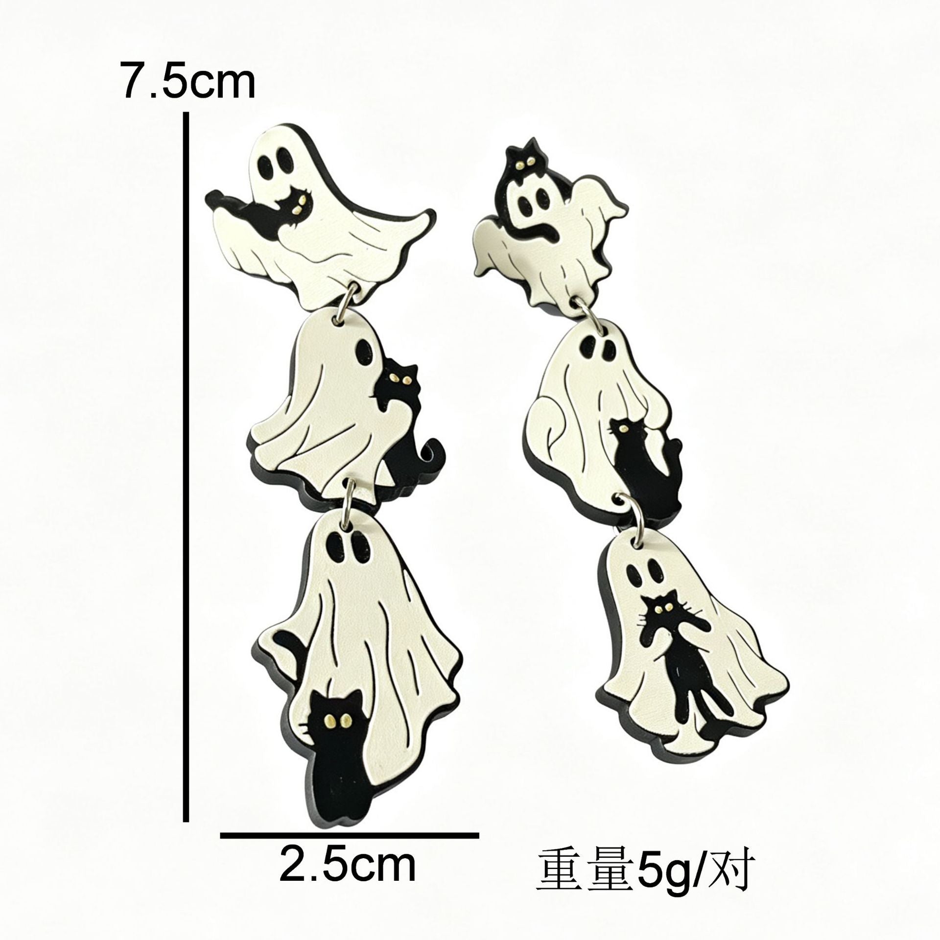 Wholesale Acrylic  Earrings Cute Ghost Black Cat Triple Print Jewelry Accessory For Party Gift Boutique Resale