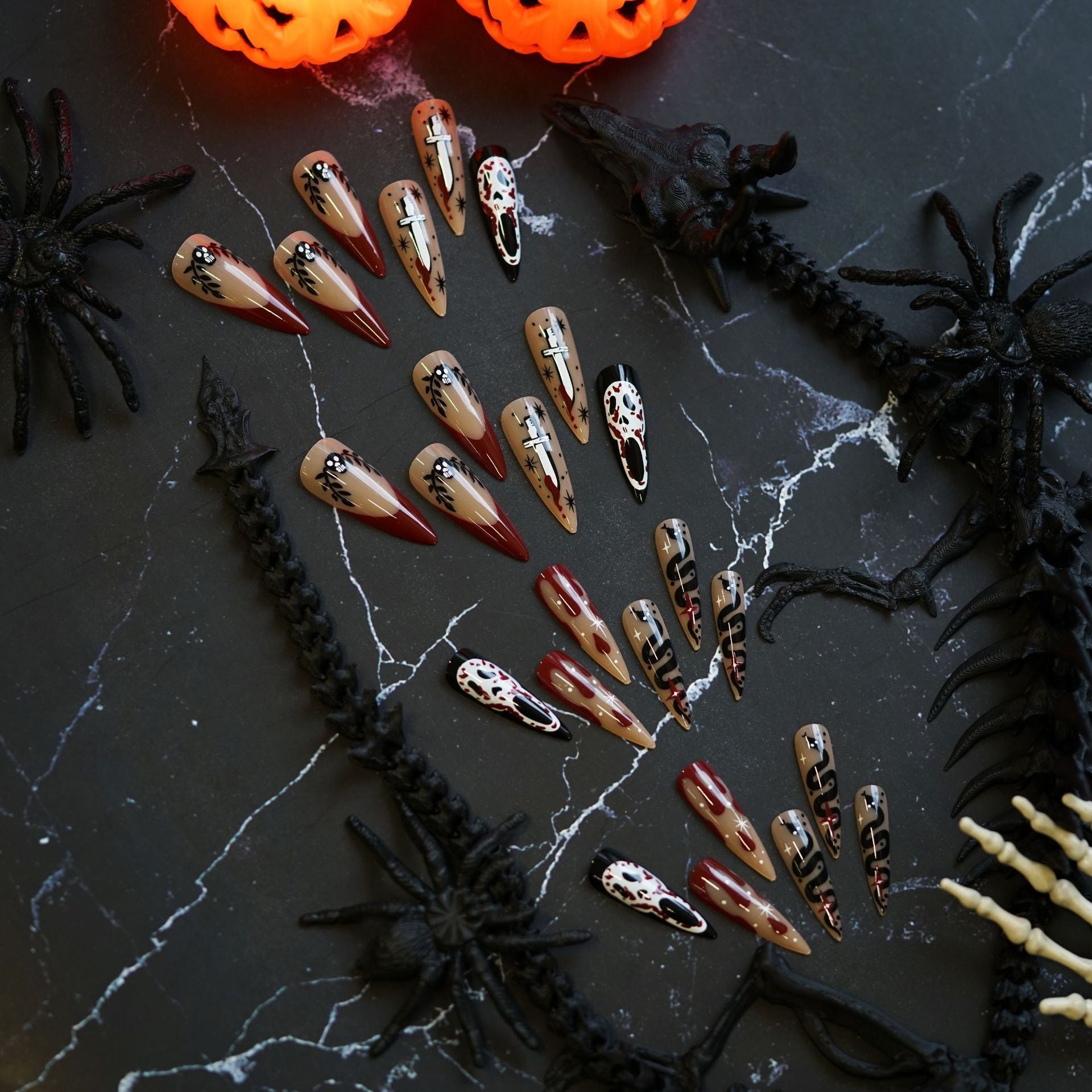 Wholesale 24 Pieces/ box  Horror Snake Blade Nails Kits Nail Stickers