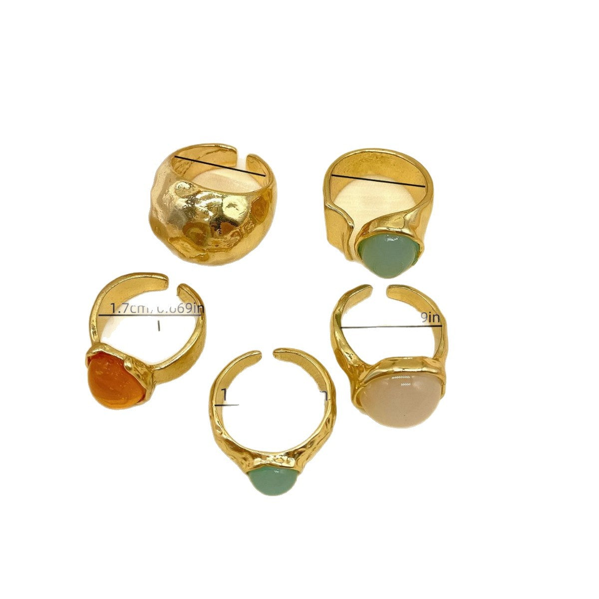 Wholesale Chic Zinc Alloy Ring Set Gold Tone Moonstone Style 5 Piece Fashion Accessory Boutique Resale