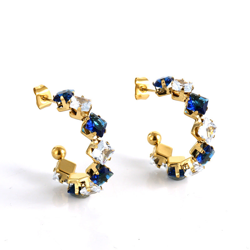 Wholesale Stainless Steel Diamond Earrings 18K Gold Titanium Steel Zircon Earrings ACC-ES-ZhongXin004