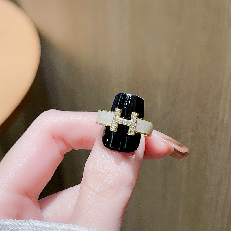 Wholesale Enamel Oil Drip Zircon Letter Open Ring Adjustable Rings ACC-RS-JiuHao016