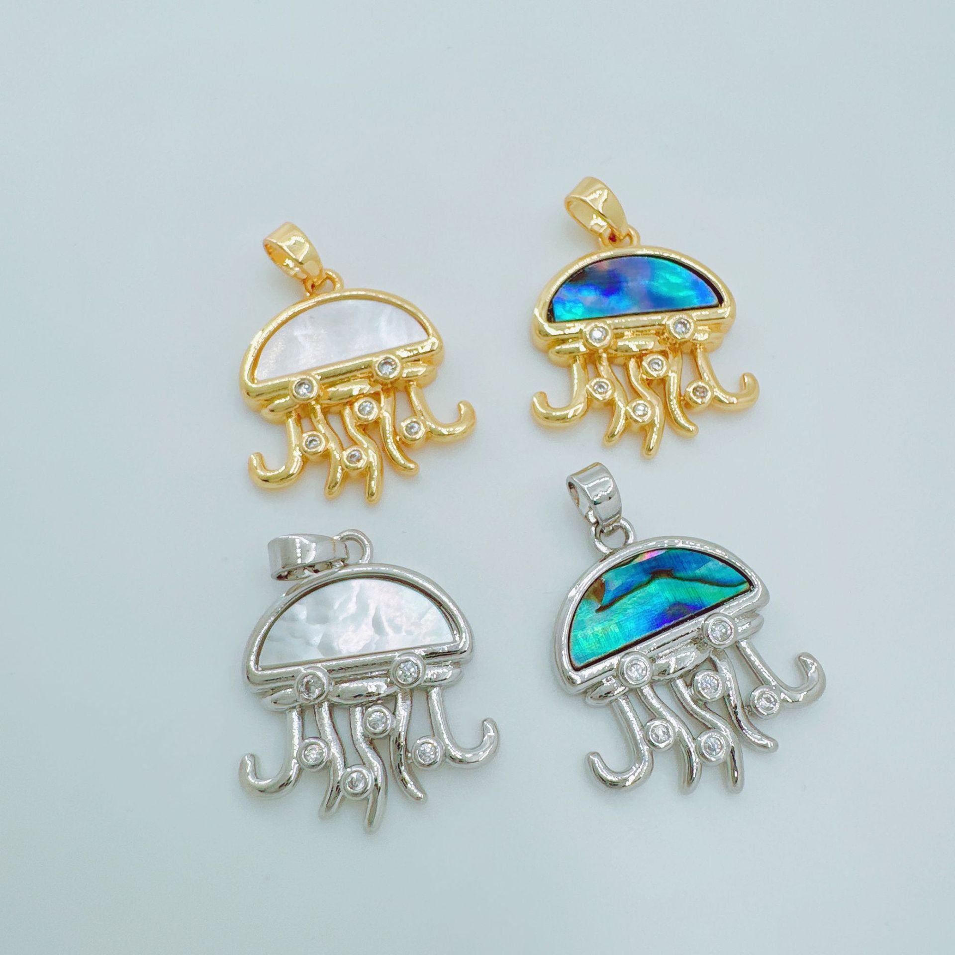 Wholesale Copper Ocean Series Micro-Set Zircon Shell Jellyfish Pendant Necklace Fashion Accessory
