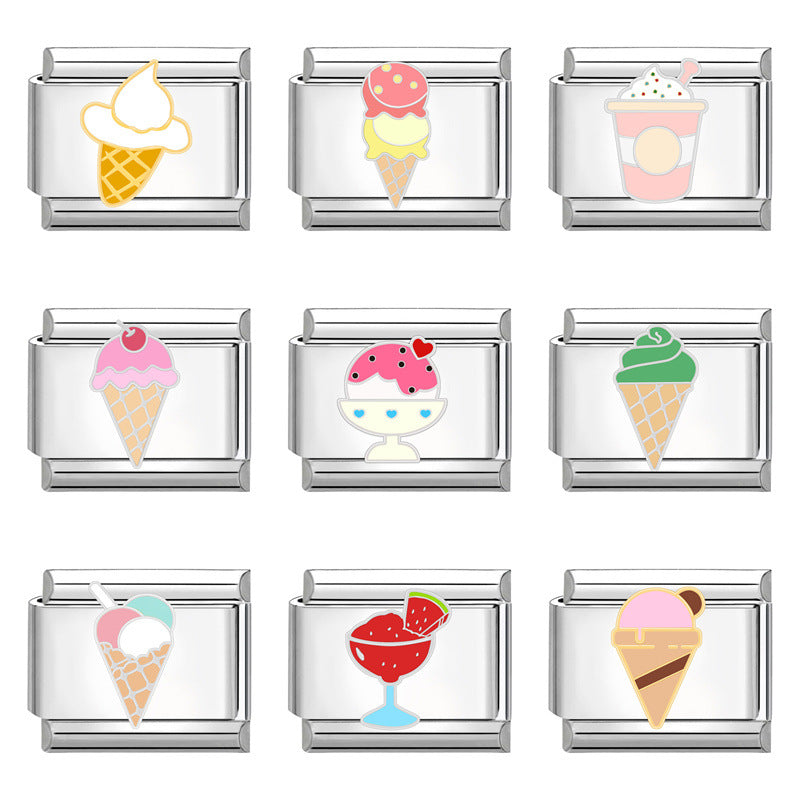 Wholesale Italian Charm Bracelet 9mm DIY Splicing Cute Creative Ice Cream Stainless Steel Composable Bracelet