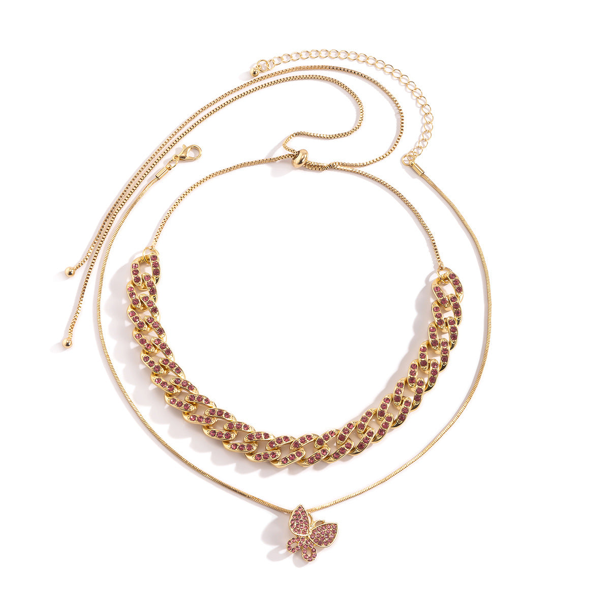 Wholesale vintage butterfly rose gold diamond Cuban buckle snake bone chain necklace ACC-NE-Xuer012