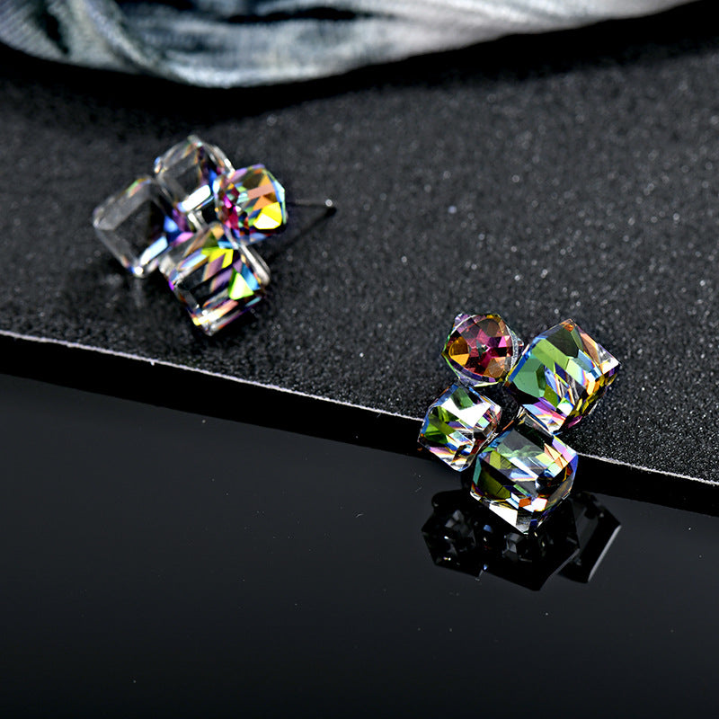 Wholesale Square Light Luxury Sterling Silver Needle Crystal Colorful Earrings ACC-ES-JiuJia004