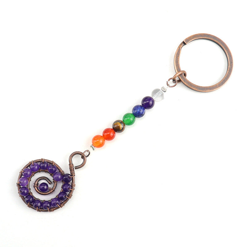 Wholesale Colorful Crystal Natural Stone Beads Spiral Keychain ACC-KC-HanX005