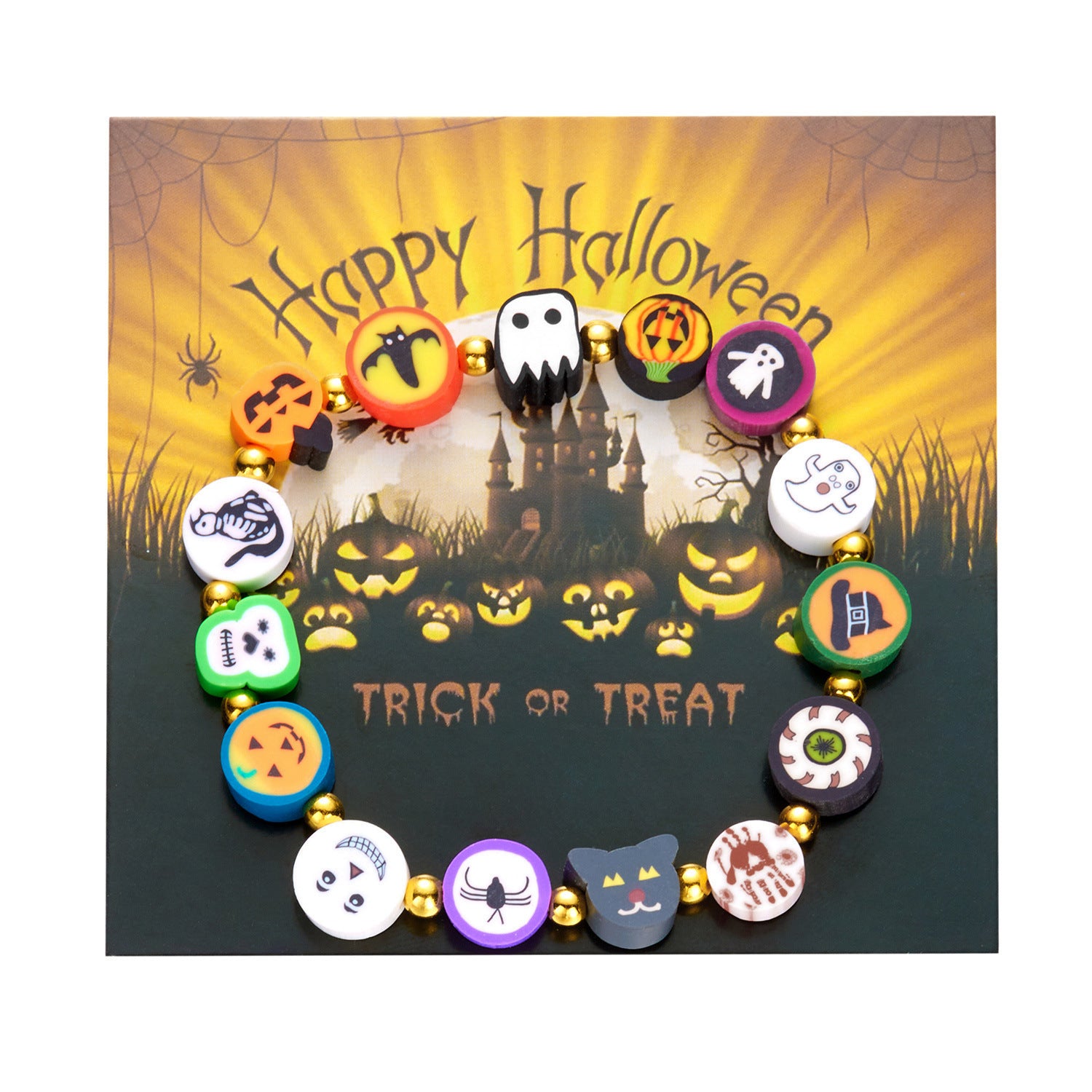 Großhandel Halloween Element Armband Weiche Keramik Kürbis Geisterperlen Armbandschmuck Schmuck