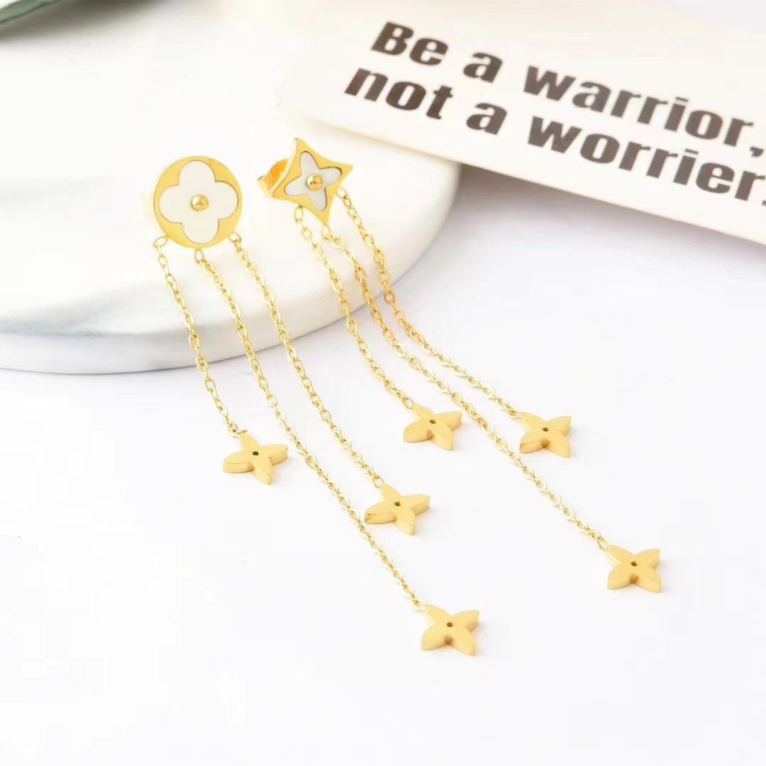 Wholesale Titanium Steel full diamond round pendant mid-length flower earrings