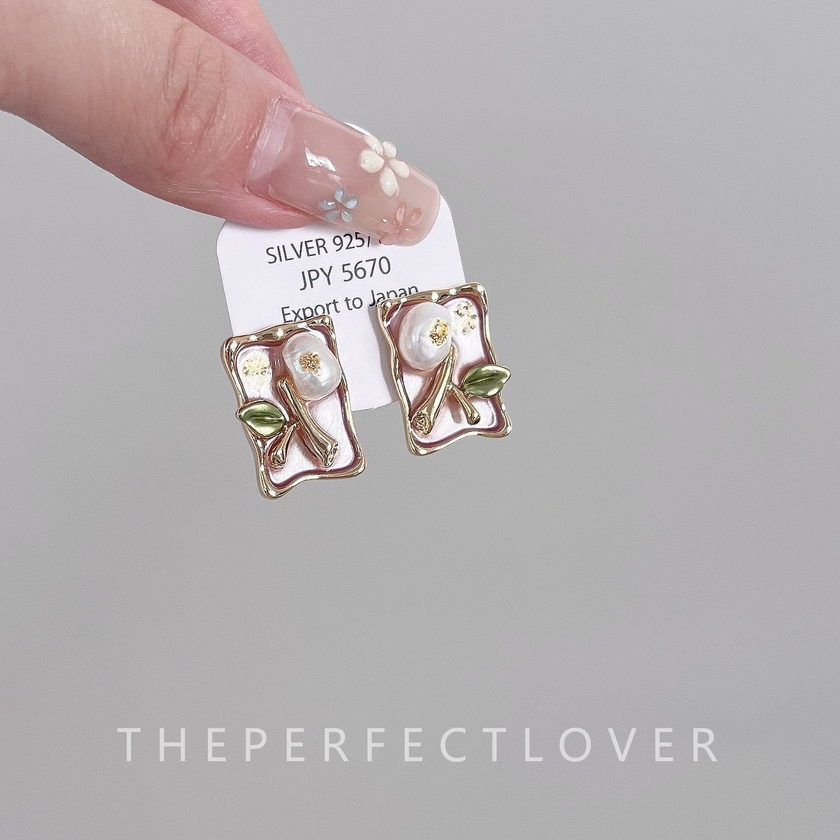 Wholesale Oil Painting Gold Freshwater Pearl Flower Earrings ACC-ES-ZhiRui004