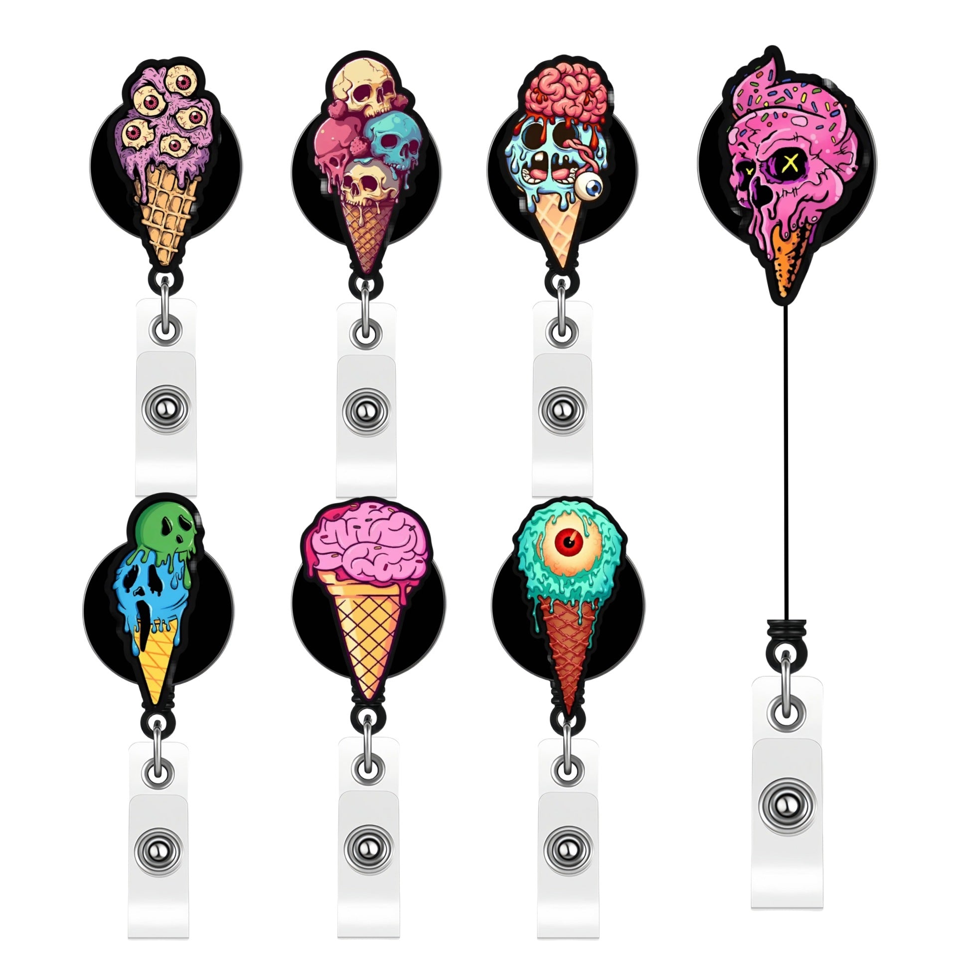Wholesale Halloween Acrylic Retractable Clip Badge Keychain