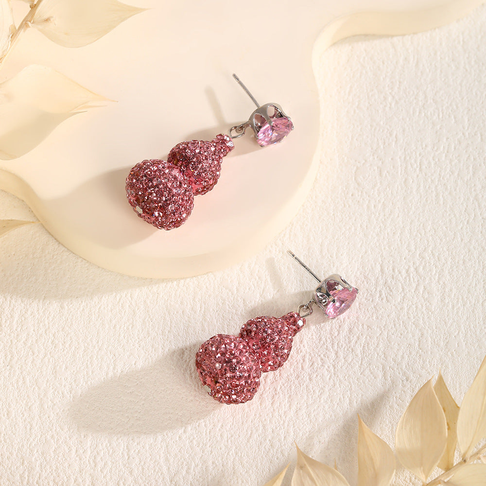 Wholesale Light luxury high-end earrings cute pink diamond gourd earrings