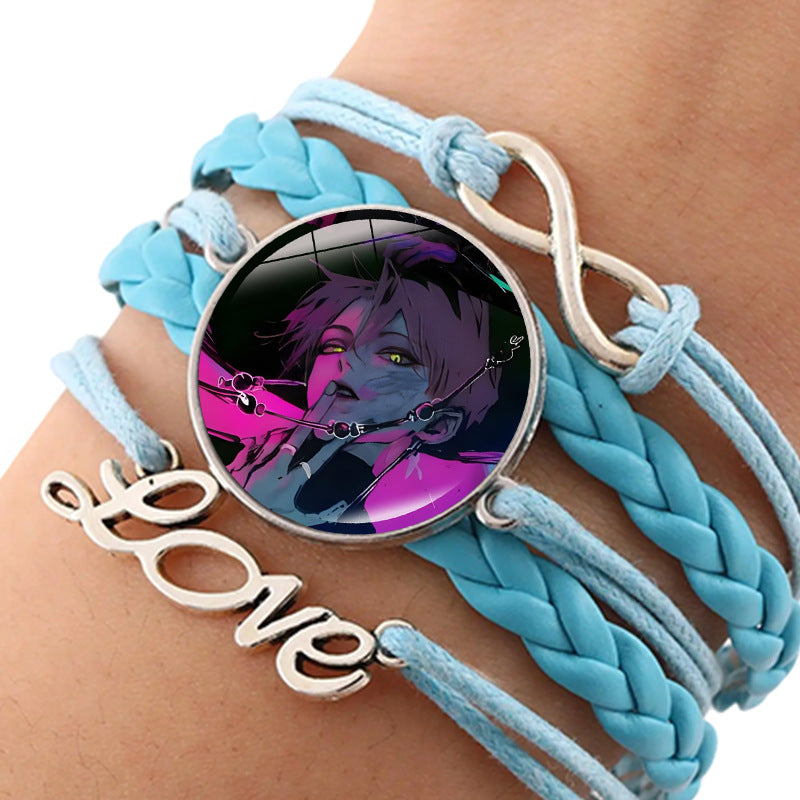 Wholesale kpop anime leather multi-layer blue braided hand jewelry