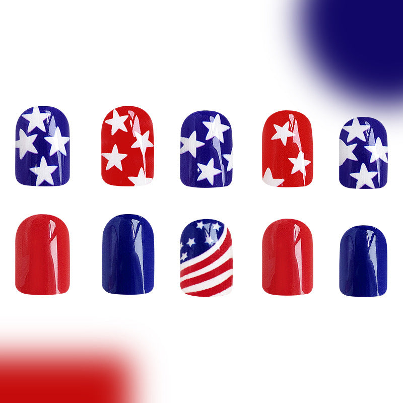 Wholesale 96 Pieces/4 Boxes American Independence Day Glitter Powder Five-pointed Star Manicure Press-on Nails Kits Nail Stickers ACC-NS-GuaiXL034