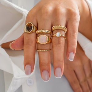 Geometric Inlay Ring Wholesale Light Gold Geometric Inlaid Stone Ring Set Open Band Fashion