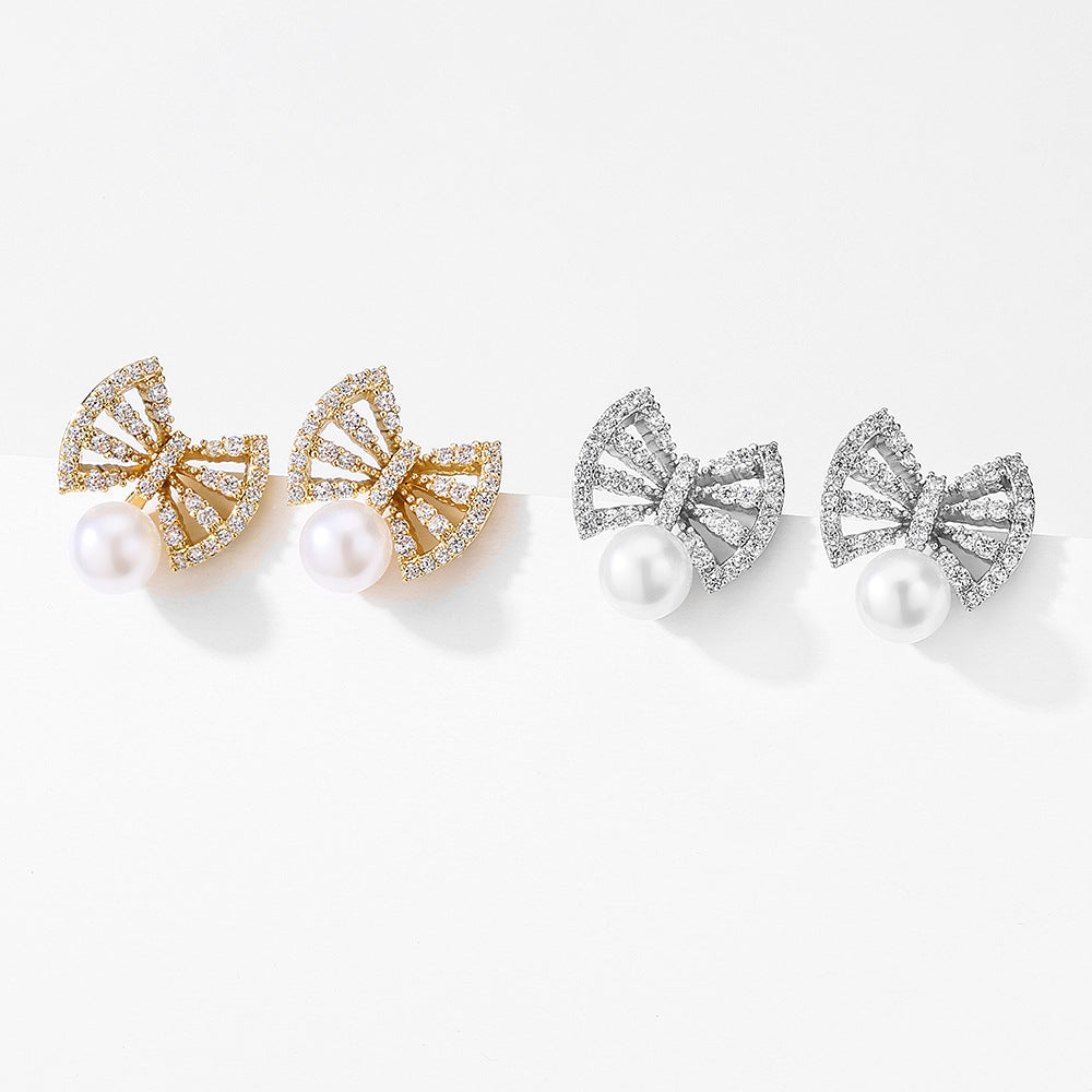 Wholesale  Retro Micro-inlaid Zircon Bow Earrings