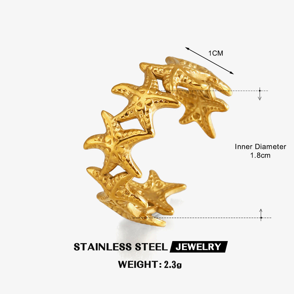 Wholesale Starfish Gold-Plated Stainless Steel Ring Fashion Accessory Gift