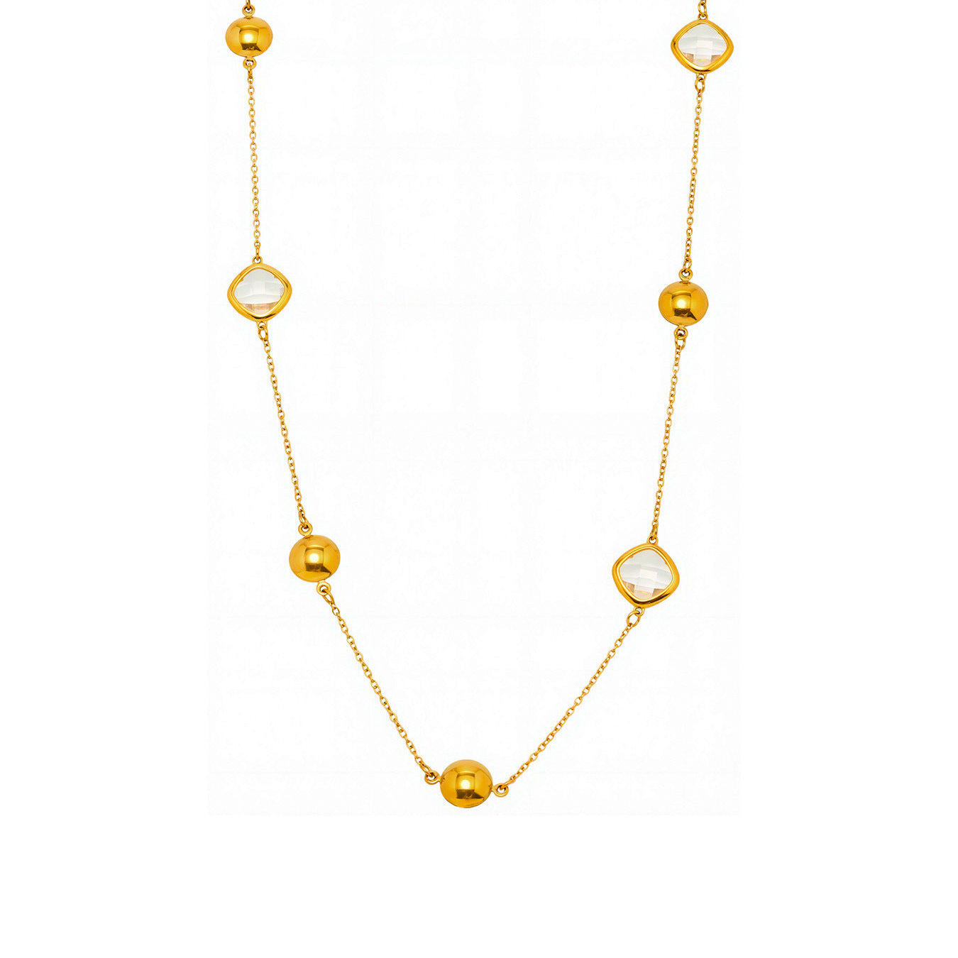 Wholesale Stainless steel Glass Stone Plated 18K Gold Long Necklace