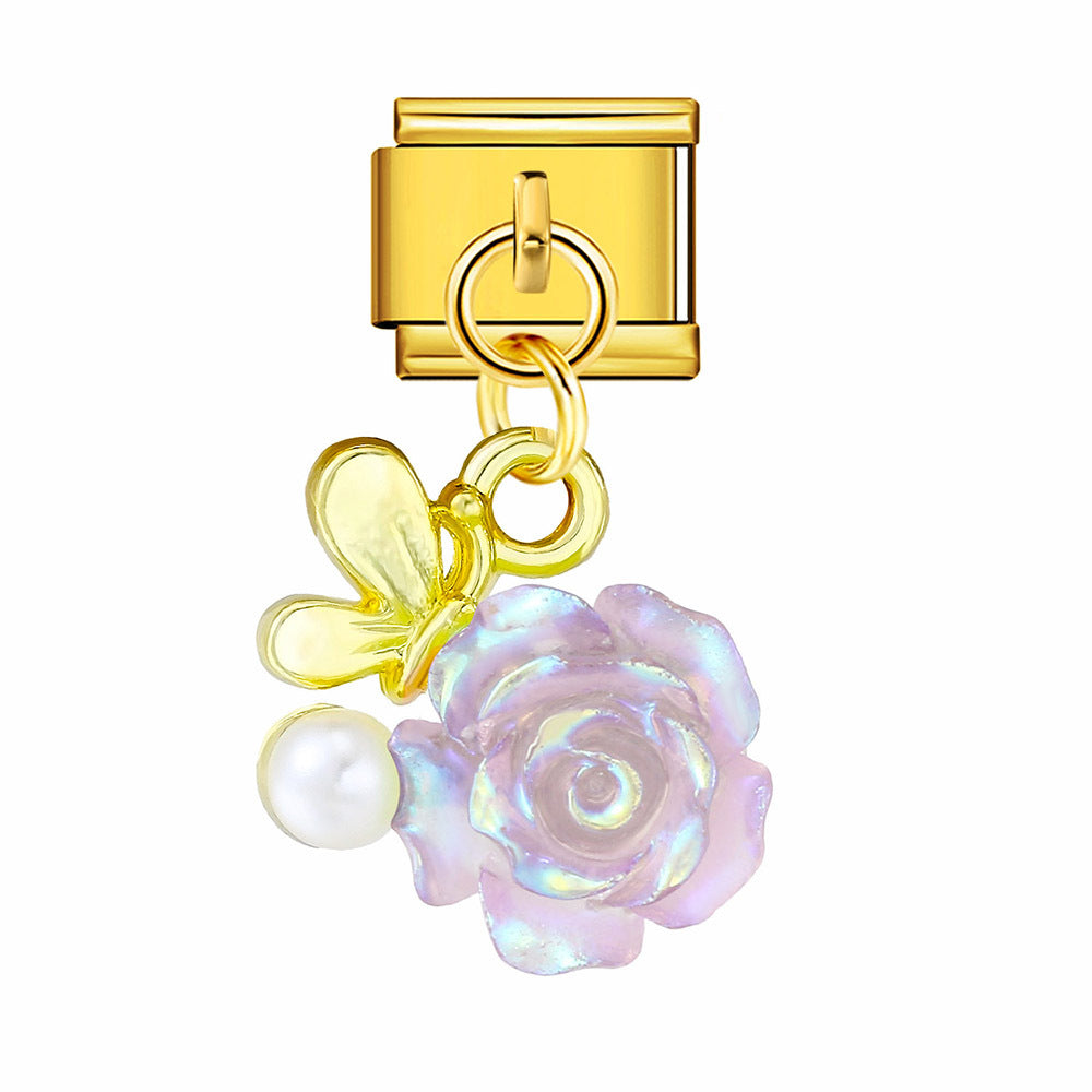 Wholesale Italian Charm Bracelet 9mm DIY Love Flower Pendant  Creative Stainless Steel Composable Bracelet