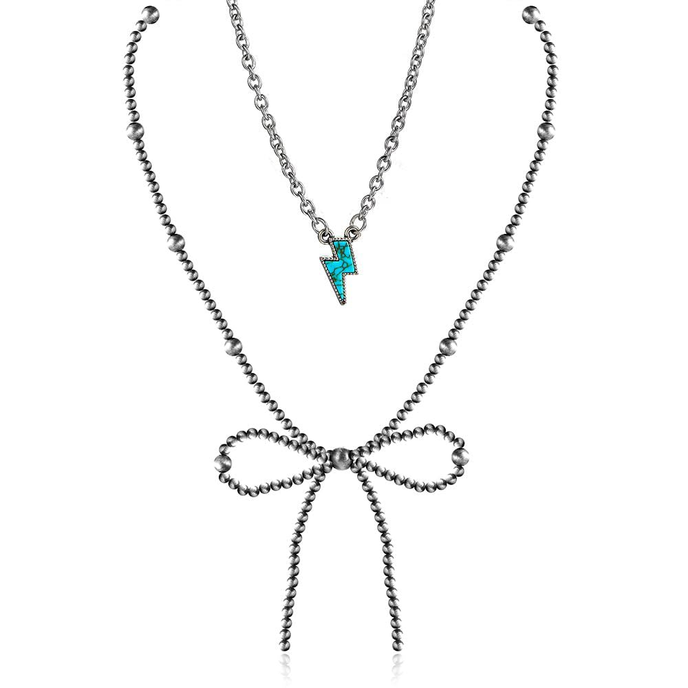Wholesale Pearl Bow Western Lightning Cowboy Girl Necklace