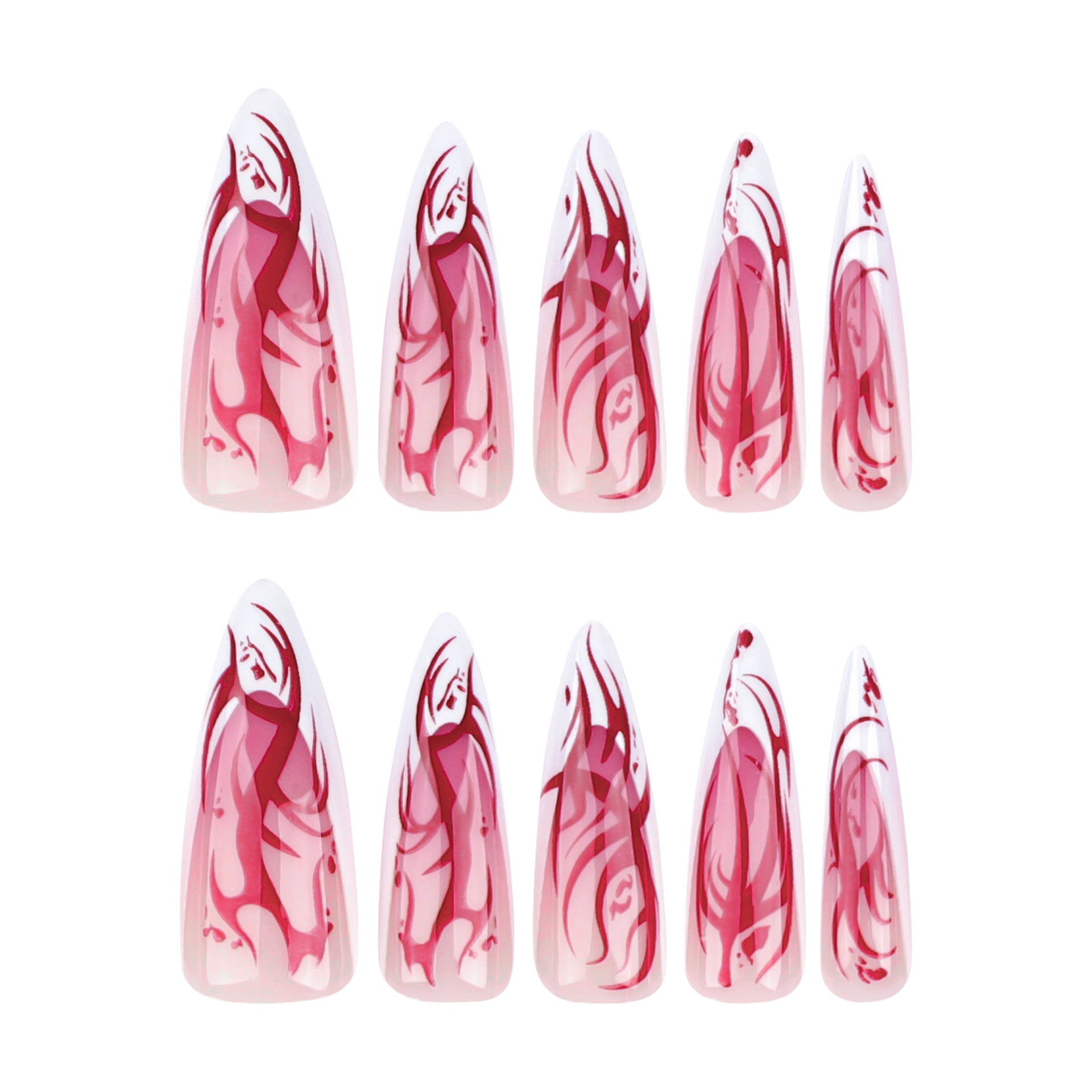Wholesale 24 Pieces/box Halloween Long Pointed Red Flame Wearable Press-on Nails Kits ACC-NS-LeFan013