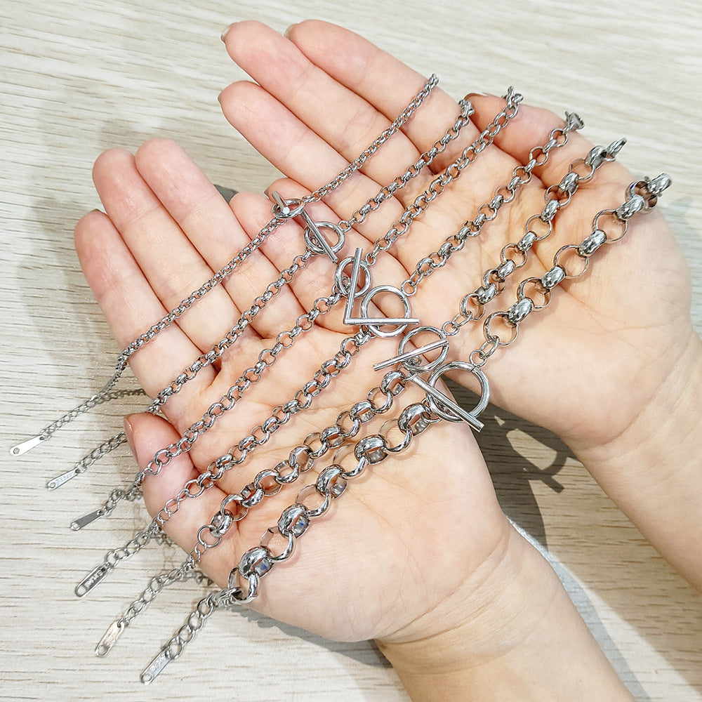 Wholesale Stainless Steel Pearl Chain Bracelet With OT Clasp Stylish Everyday Fashion Accessory For Boutique Resale